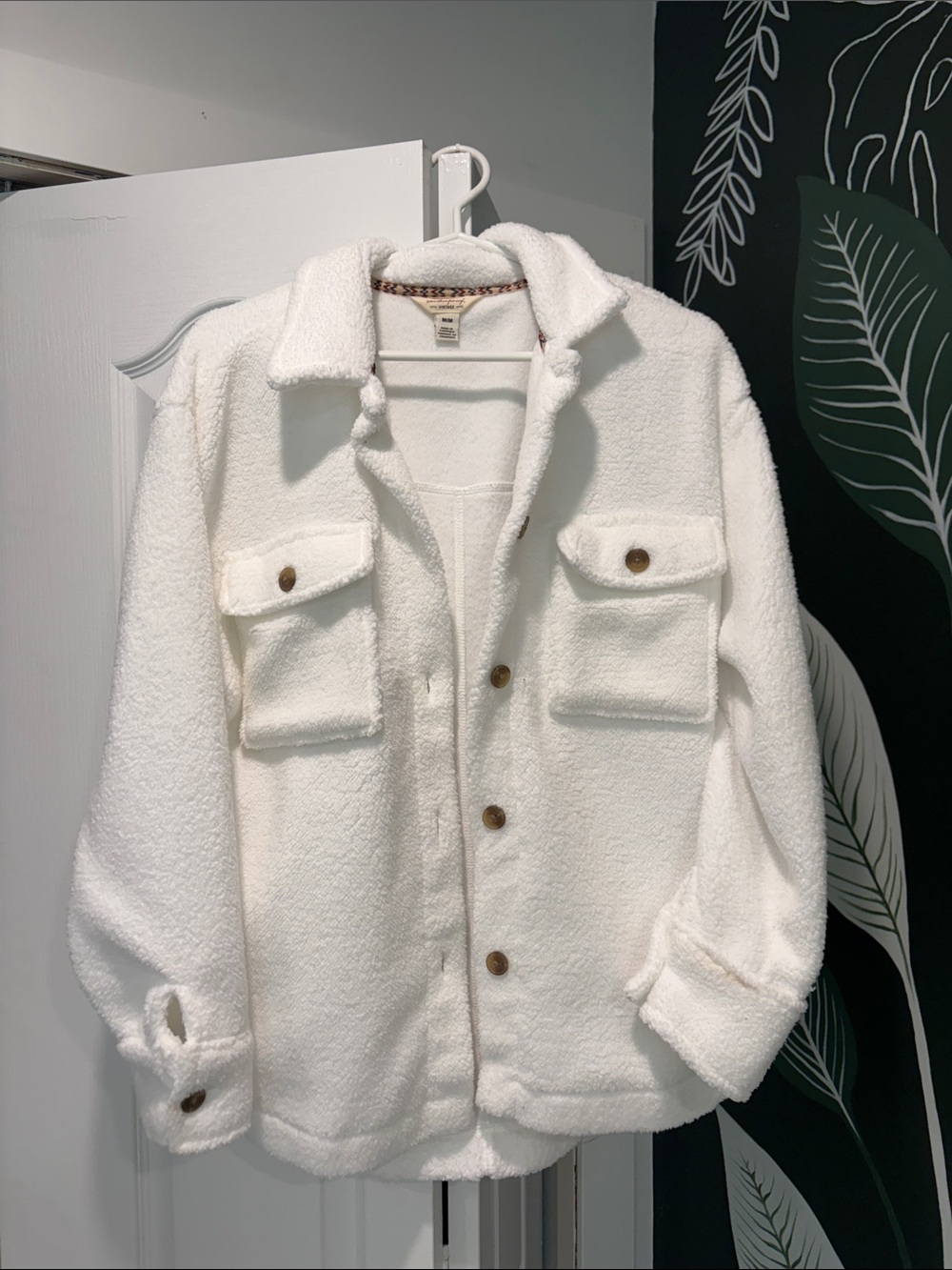 Ivory Sherpa Button-Front Teddy Jacket